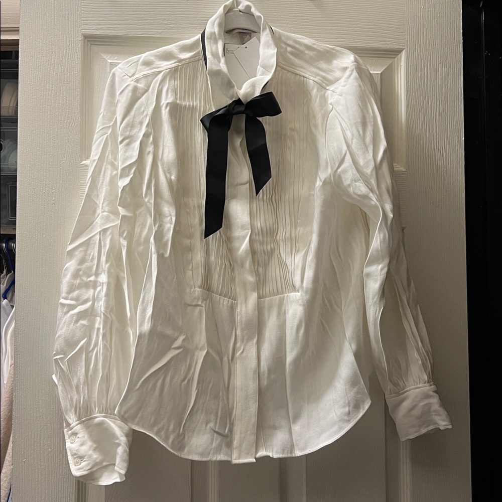 H&M White Shirt with Black Bow